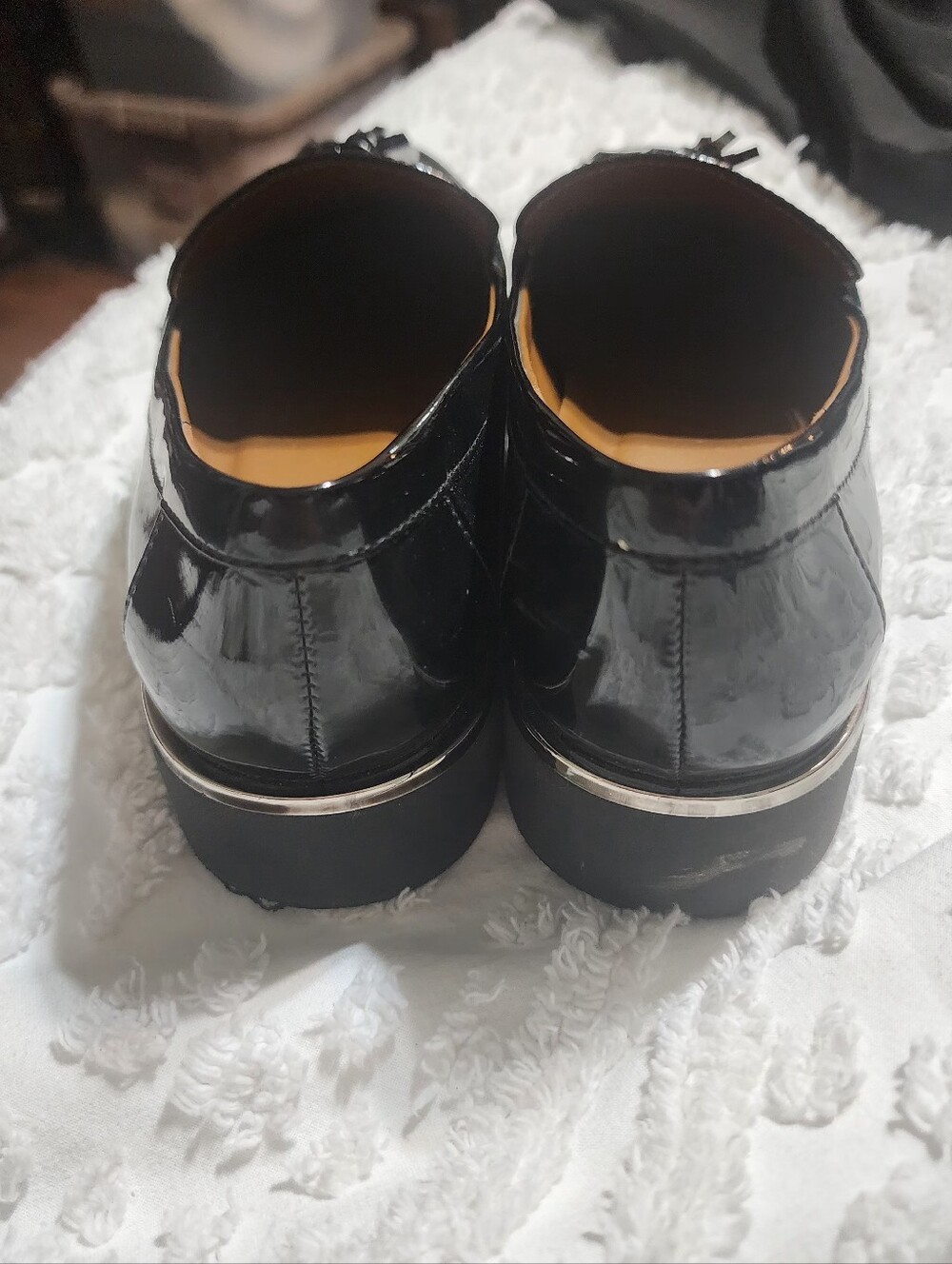 Franco Sarto Women's Carolynn Lug Sole Tassel Loafers Black Patent Leather, Sz 6 - Picture 3 of 6